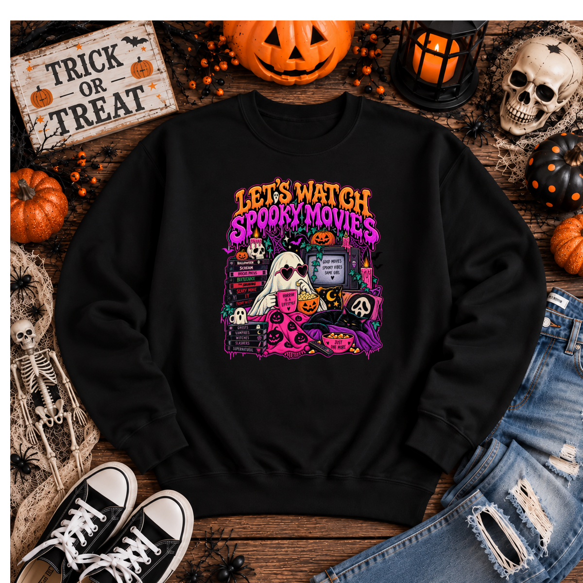 Lets Watch Scary Movies - Unisex Crewneck Sweatshirt